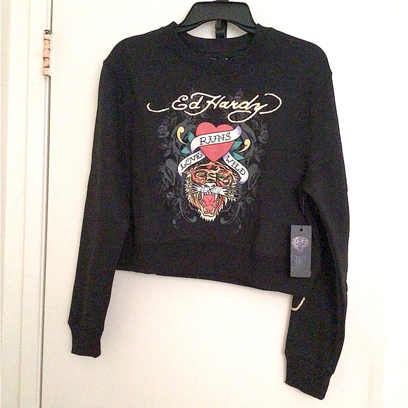 Ed Hardy Love Runs Wild Cropped Sweatshirt - Picture 1 of 5